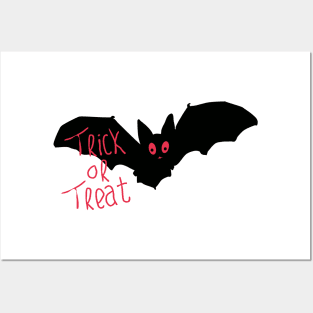 cute bat silhouette with trick or treat typography for halloween Posters and Art